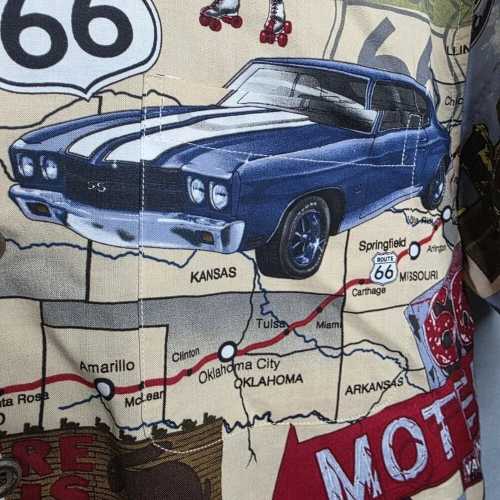 DAVID CAREY Originals Button Down Route 66 Size Medium Cotton Rayon